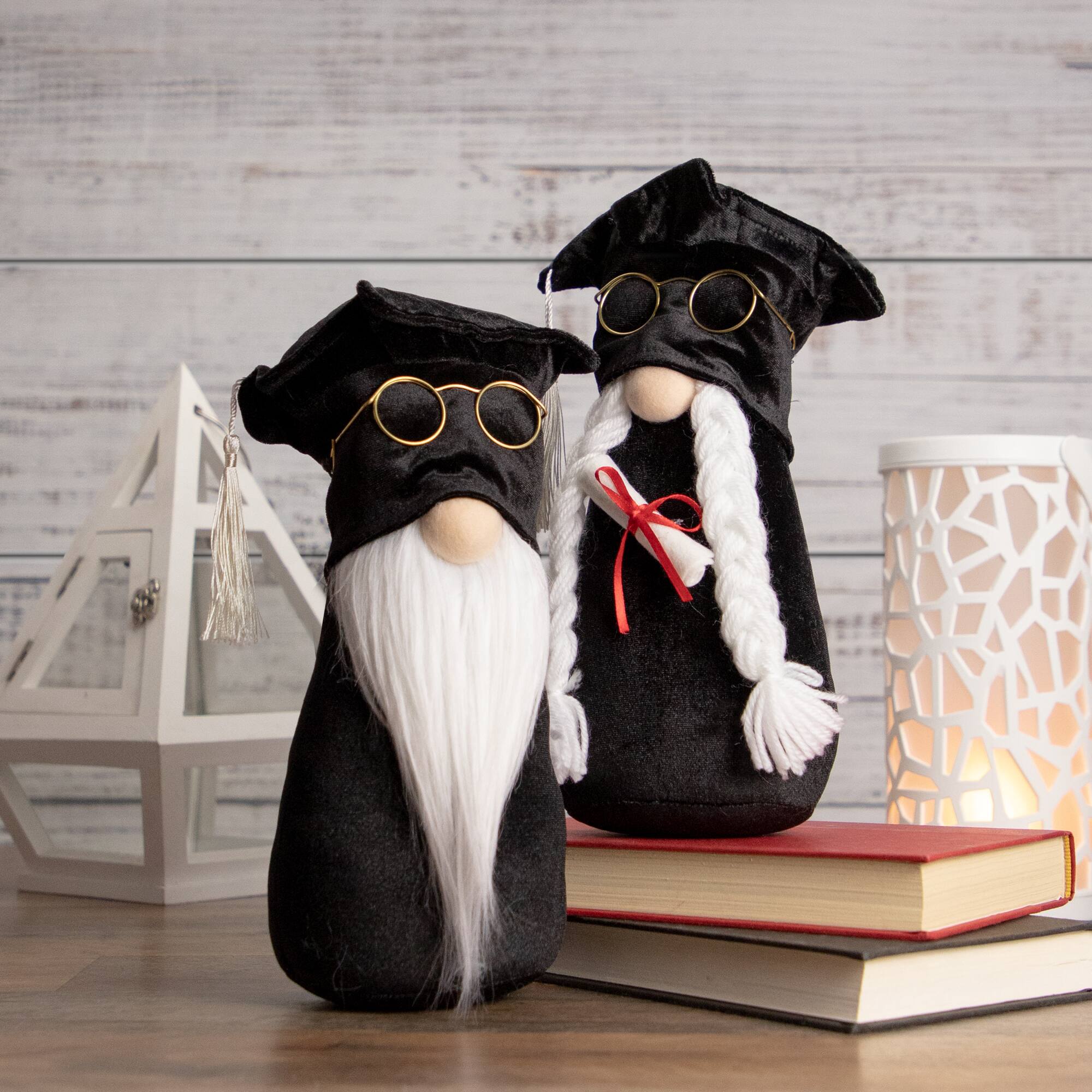 10.5" Graduation Day Boy Gnome in Black Cap & Gown
